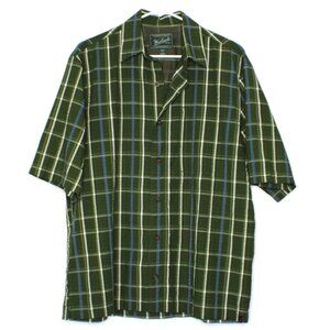 Woolrich Mens Green Plaid Pesto Button-Down Shirt M Poly Organic Cotton Blend